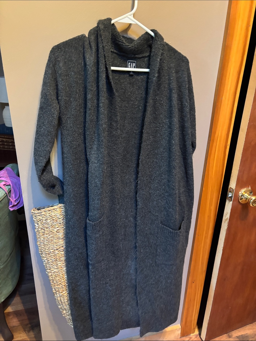 GAP Dark Charcoal Open-Front Hooded Long Cardigan